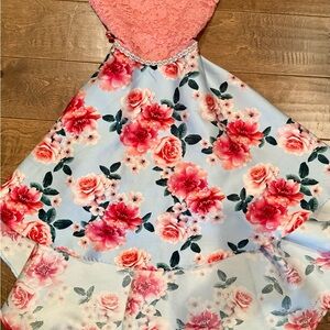 Speechless Pink and Blue Floral Kids Formal Dress